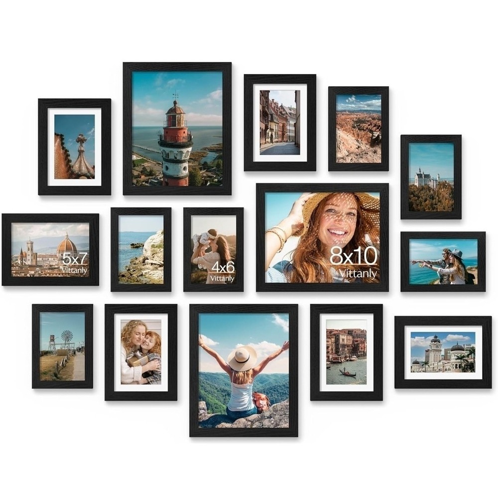 Vittanly 15 Pack Picture Frames Collage Wall Decor for Mounting or Tabletop